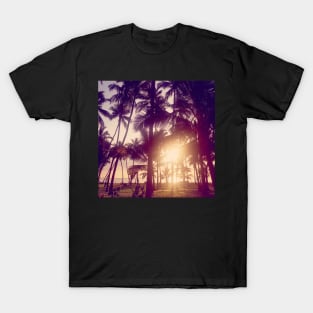 sunset at the beach under the palm trees T-Shirt